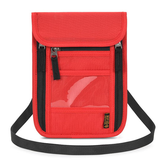 Passport Holder for Travel, Neck Pouch Travel Wallet With RFID Blocking, Waterproof Lightweight Passport Wallet for Women and Men (Red) - color: Red