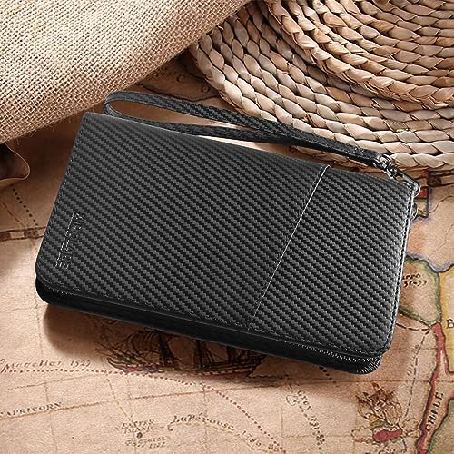 Polare Full Grain Leather Passport Holder Cover Case for Men and Women RFID Blocking Family Travel Wallet Holds 6 Passports - color: Carbon Black
