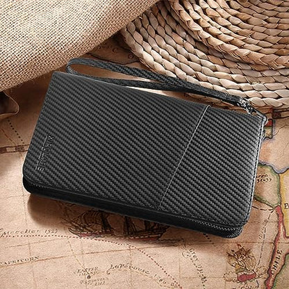 Polare Full Grain Leather Passport Holder Cover Case for Men and Women RFID Blocking Family Travel Wallet Holds 6 Passports - color: Carbon Black