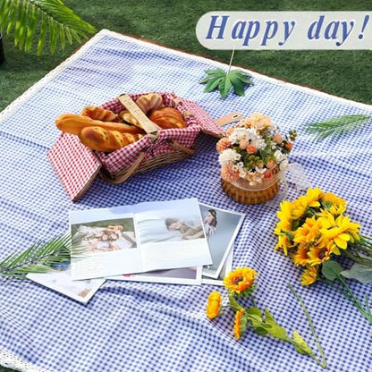 VitalCozy Waterproof Picnic Blankets 59 x 78in Outdoor Blanket Foldable 2 in 1 Double Layer Sandproof Beach Mat with Carry Strap for Camping Lawn Park Beach Grass(Blue White) - color: Blue White