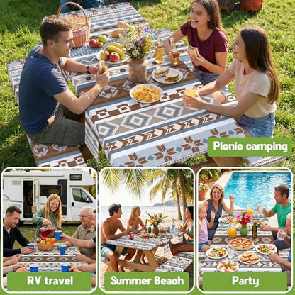 Fitted Picnic Table Cover with Bench Covers Fitted Rectangle Table Cloth Tablecloth Camping Gear Essentials Rv Accessories Road Trip Supplies Car Travel Must Have 6 Ft Foot Feet 72in Boho Bohemian - color: Blue Brown Boho, size: 72in