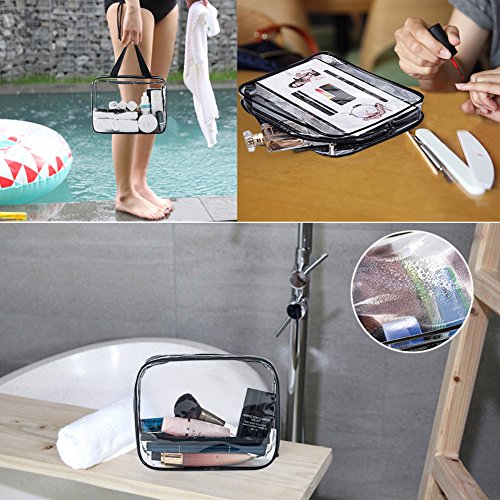 APREUTY Clear Makeup Bags, TSA Approved 6 Pcs Cosmetic Makeup Bags Set Clear PVC with Zipper Handle Portable Travel Luggage Pouch Airport Airline Vacation Organization (Black) - color: Black-6PCS (Large+Medium+Small)