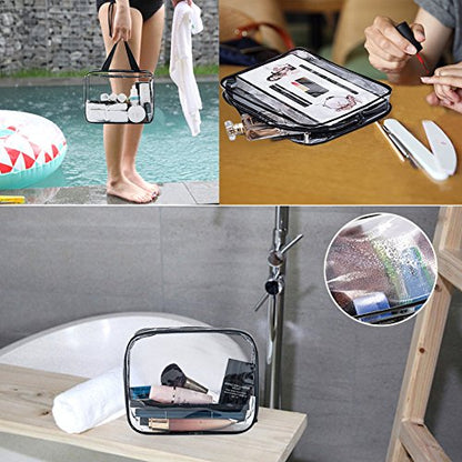 APREUTY Clear Makeup Bags, TSA Approved 6 Pcs Cosmetic Makeup Bags Set Clear PVC with Zipper Handle Portable Travel Luggage Pouch Airport Airline Vacation Organization (Black) - color: Black-6PCS (Large+Medium+Small)