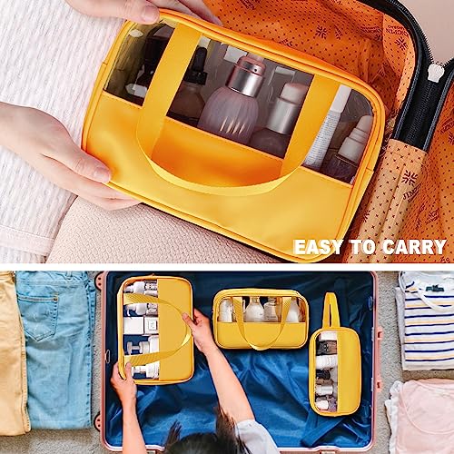 Clear Makeup Bag, 3 Pcs of Cosmetic Bags Set, Transparent PVC Travel Makeup Pouch, Waterproof Cute Toiletry Bag for Women (Yellow) - color: Z-Yellow-3pcs, style: 3pcs