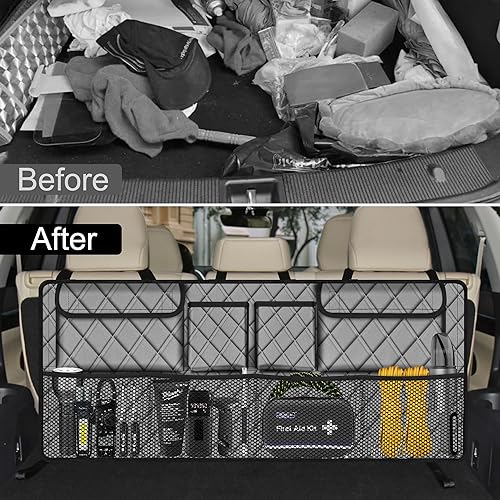 Femuar Car Trunk Organizer, Large Capacity Backseat Trunk Organizer (42"*18"), Collapsible Car Storage Bag with 8 Pockets, SUV/MPV/Truck - Grey - color: Grey