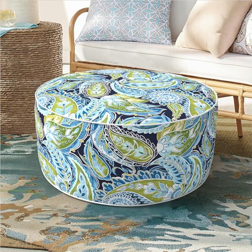 DYTXIII Inflatable Ottoman Stool D21 xH9 for Outdoor/Indoor Use, Water Repellent Patio Foot Rest with Portable Handle,Round Pouf Ottoman Suitable for Garden,Deck and Camping - Paisley Lapis Green - color: Paisley Lapis Green, size: 21"D x 21"W x 9"H