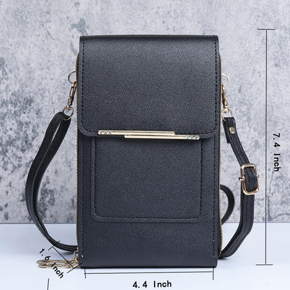 Anti-Theft Leather Bag,Small Crossbody Cell Phone Purse Wallet for Women,RFID Block Phone Purse Crossbody with Shoulder Strap - color: Black