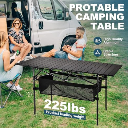 WUROMISE Lightweight Aluminum Folding Camping Table (47” x 21.65” x 26.7”), Portable Roll-Up Design for Outdoor, Camping, Beach, BBQ, Patio, and Picnic, Durable & Waterproof with Carrying Bag - size: Large