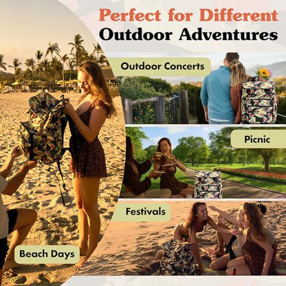 Lax & Daisy Travel Picnic Backpack for 2 Persons - 14 Piece Set Cooler Bags Insulated for Beach, Camping, Hiking & Parks with Blanket, Tumblers, Plates, Gold Cutlery & Cutting Board (Mushroom Print) - color: Moody Mushies (Mushroom Print)