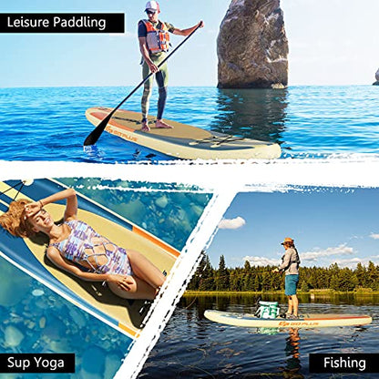 Goplus Inflatable Stand up Paddle Board, 10'/10.5'/11' SUP 6" Thick with Premium Accessories, Adjustable Aluminum Paddle, Leash, Carry Bag, Hand Pump, Removable Fin, ISUP for Adults - size: 10.5 FT, style: Beige