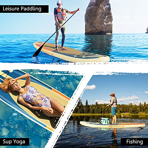 Goplus Inflatable Stand up Paddle Board, 10'/10.5'/11' SUP 6" Thick with Premium Accessories, Adjustable Aluminum Paddle, Leash, Carry Bag, Hand Pump, Removable Fin, ISUP for Adults - size: 11 FT, style: Beige