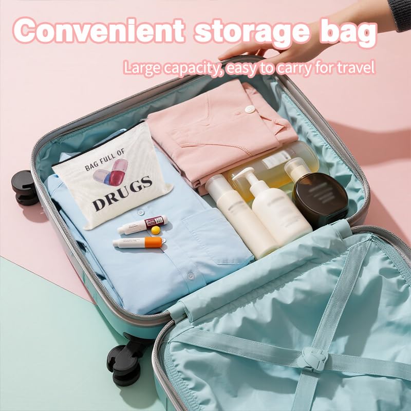 YangQian Funny Medication Bag for Women Nurse Practitioner Birthday Christmas Gifts for Women Patient Pharmacist Medicine Pill 0rganizer Bag Pouch with Zipper Meds Bags Full of Drugs Pouch - color: Bag Full of Drugs Style1