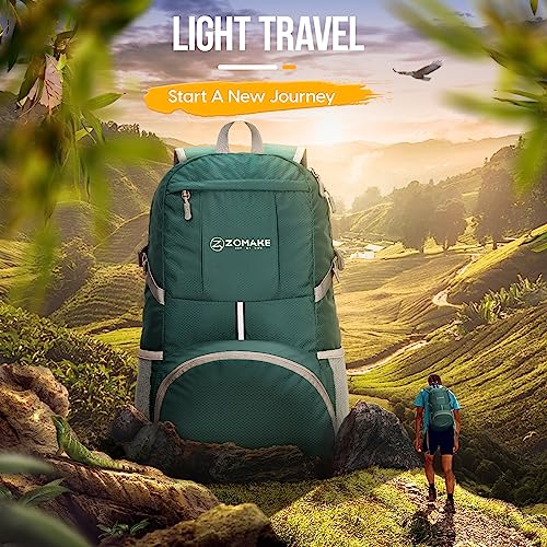 ZOMAKE Lightweight Packable Backpack 35L, Light Foldable Backpacks Water Resistant Collapsible Hiking Bag, Compact Folding Day Pack for Travel Camping(Dark Green) - color: Dark Green