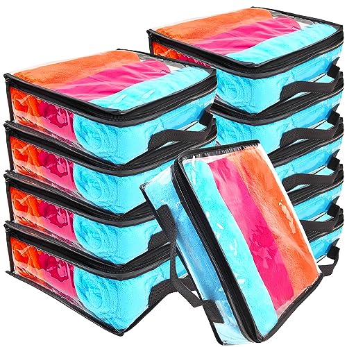 10 Pieces Large Clear Travel Packing Cube ，Clear Vinyl Zippered Storage Bags See Through Moving Bag Plastic Storage Bags PVC Multipurpose Pouch with Handle for Sweater Shirts Dress Storage