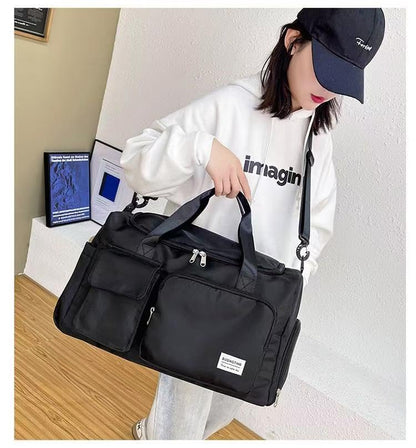 New men's and women's splash proof sports hand travel fitness shopping weekend camping overnight bags. (Black2) - color: Black2