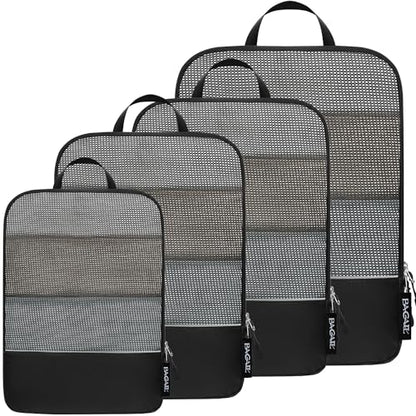 BAGAIL 4 Set/6 Set Ultralight Compression Packing Cubes Packing Organizer for Travel Accessories Luggage Suitcase Backpack(70D 4Set Mesh Black)