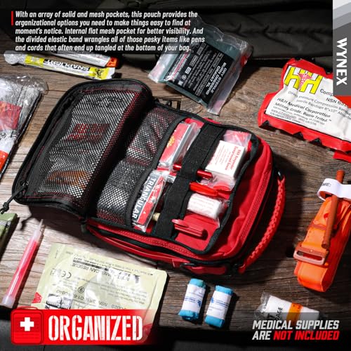 WYNEX Tactical Molle Admin Pouch, Utility EDC Pouch Organizer Modular Tool Pouch of Double Layer Design Medical EMT Attachment Bag Large Capacity with Elastic Webbing Insert Panel - color: Red