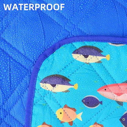 Picnic Blanket, 80x80 Inches, White Fish Pattern, Double Thickened with 150g Cotton, Portable Foldable with Leather Carry Strap - color: Blue Fish, size: 80"x80"