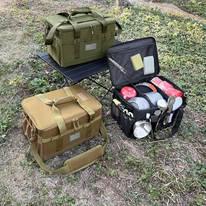 Tactical Camping Storage Bag 28L Tactical Utility Tote Bag Camping Cookware Organizer Trunk Organizer - color: Army Green