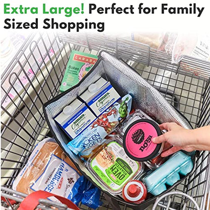 Creative Green Life XL Insulated Reusable Grocery Bags (2-Pack) - Premium Quality Cooler Bags with Hard Bottom Insert, Stands Upright, Washable - color: Grey