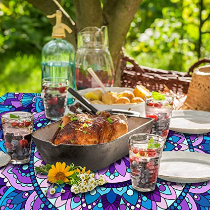 Fitted Picnic Table Cover with Bench Covers Vinyl Waterproof Elastic Edges Fitted Rectangle Tables Patio Tablecloth Camping Gear and Essentials Rv Accessories Road Trip Supplies Car Travel Must Haves - color: Purple Mandala, size: 72in