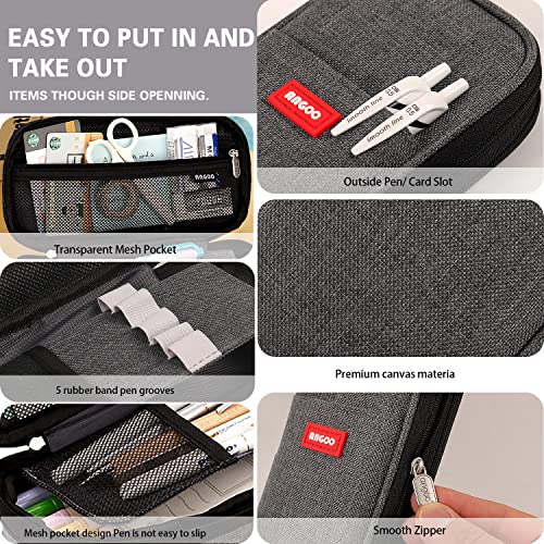 Large Capacity Pencil Case, Expandable Stationery Bag with Zipper compartments, Aesthetic Pencil Case Pouch for Office College School Students Teen Girls Boys - color: Darkgrey