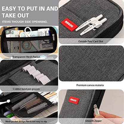 Large Capacity Pencil Case, Expandable Stationery Bag with Zipper compartments, Aesthetic Pencil Case Pouch for Office College School Students Teen Girls Boys - color: Darkgrey