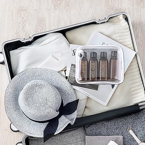 Cosywell Travel Bottles for Toiletries 4pcs 3.4oz Travel Shampoo and Conditioner Bottles TSA Approved Travel Size Containers Leak Proof Small Plastic Squeeze Bottles with Flip Cap - color: B-3.4oz-Brown-3label1blank