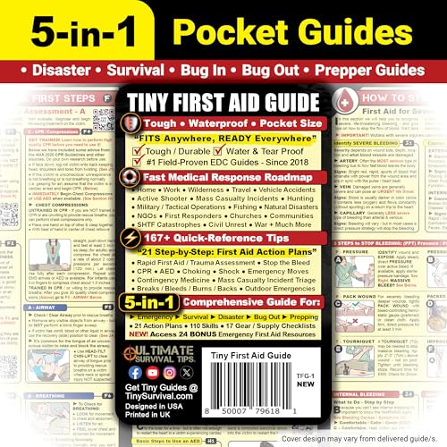 Tiny First Aid Guide: Emergency Medical Care for Anywhere - The Ultimate Step-by-Step, Everyday Carry: Survival Medicine Pocket, Micro-Guide, 5-Pack - style: 5 Tiny First Aid Guides