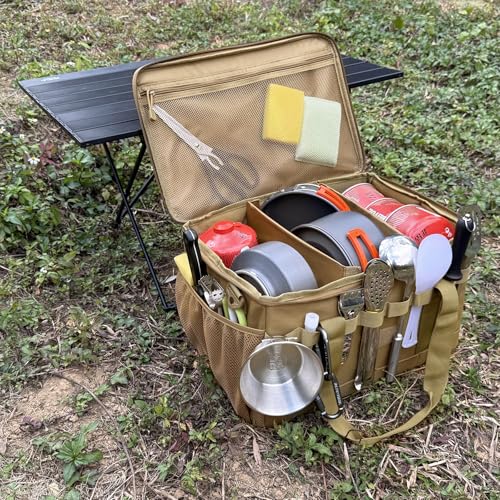 Tactical Camping Storage Bag 28L Tactical Utility Tote Bag Camping Cookware Organizer Trunk Organizer - color: Khaki
