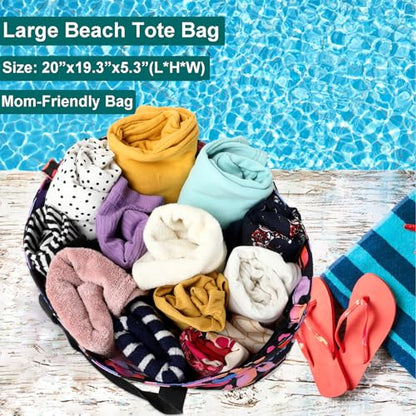 JIANYA Beach Bag Women Waterproof Sandproof Beach Tote Bags with Cooler Top Zipper Large Totes for Pool Travel Daily - color: Marble Blue