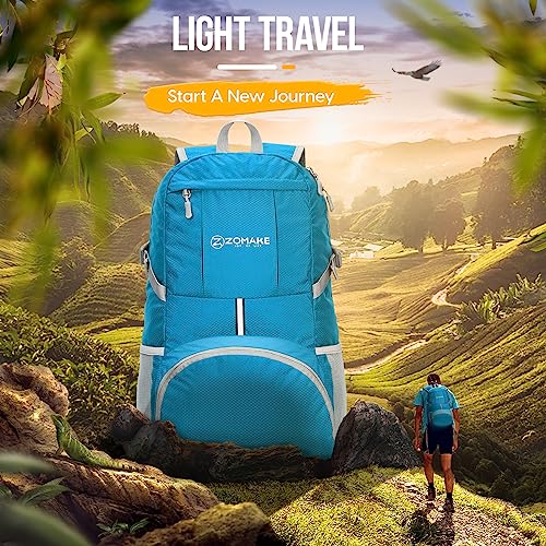 ZOMAKE Lightweight Packable Backpack 35L, Light Foldable Backpacks Water Resistant Collapsible Hiking Bag, Compact Folding Day Pack for Travel Camping(Light Blue) - color: Light Blue