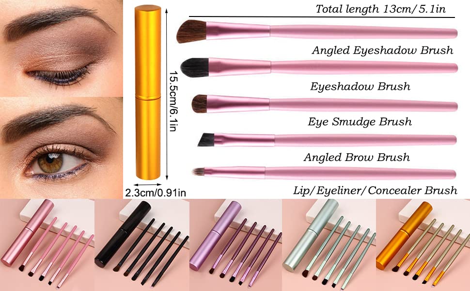 AKOAK 5 Pcs/set Travel Portable Mini Eye Makeup Brush Set Apply Eyeshadow Eyeliner Eyebrow Brush Lip Makeup Brush Set Makeup Tools (Pink) - color: Pink
