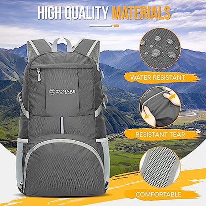ZOMAKE Lightweight Packable Backpack 35L, Light Foldable Backpacks Water Resistant Collapsible Hiking Bag, Compact Folding Day Pack for Travel Camping(Dimgray) - color: Dimgray