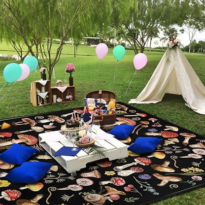 Supfitness Extra Large Picnic Blankets Waterproof Foldable (80 "x 80") Beach Blanket Waterproof Sandproof,3-Layer Thicking Mat Outdoor Packable Camping Blanket(Bohemian) - color: Black, size: 80x80in