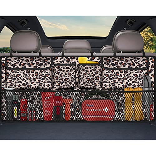 Femuar Car Trunk Organizer,Large Capacity Backseat Trunk Organizer(42"*18"),Collapsible Car Storage Bag with 8 Pocekt,Car Organizer for SUV/MPV/Truck - Leopard print - color: leopard print