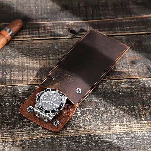 Personalized Custom Genuine Leather Watch Case,Simple Watch Bracelet Storage Bag,Portable Travel Watch Pouch (01 Coffee) - color: 01 Coffee