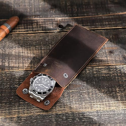 Personalized Custom Genuine Leather Watch Case,Simple Watch Bracelet Storage Bag,Portable Travel Watch Pouch (01 Coffee) - color: 01 Coffee