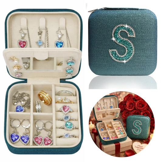Mothers Day Gift Travel Jewelry Case for Women, Large Jewelry Organizer with Straps, Secure Storage, Better Organization, Gift for Bridesmaid, Daughter, Granddaughter - color: Emerald Green + S