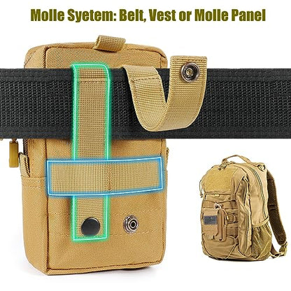 SOWHUP Tactical Molle Pouch Cell Phone Pouch Holster Small Utility EDC Pouch Gadget Organizer Bag - color: Tan1