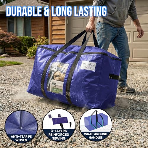 TAILI 10 Pack Dark Blue Extra Large Moving Bags, Heavy Duty Totes with Visible Window, Wrap Around Handles, Great for Space-Saving - color: Dark Blue, size: 10 Large