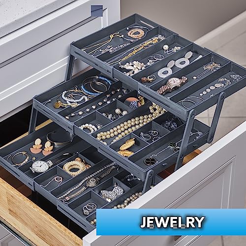 Ontel Smart Drawer Organizer - Multi-level Jewelry Holder, Cosmetics Organizer, or Office Drawer Organizer with Adjustable Dividers for Organization and Storage, Fits Drawers 9.5"W x 7.5"L x 2.75"D - style: Smart Drawer