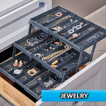 Ontel Smart Drawer Organizer - Multi-level Jewelry Holder, Cosmetics Organizer, or Office Drawer Organizer with Adjustable Dividers for Organization and Storage, Fits Drawers 9.5"W x 7.5"L x 2.75"D - style: Smart Drawer