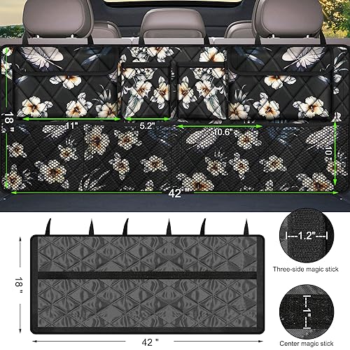 Femuar Car Trunk Organizer, Large Capacity Backseat Trunk Organizer (42"*18"), Collapsible Car Storage Bag with 8 Pockets - Hibiscus - color: Hibiscus