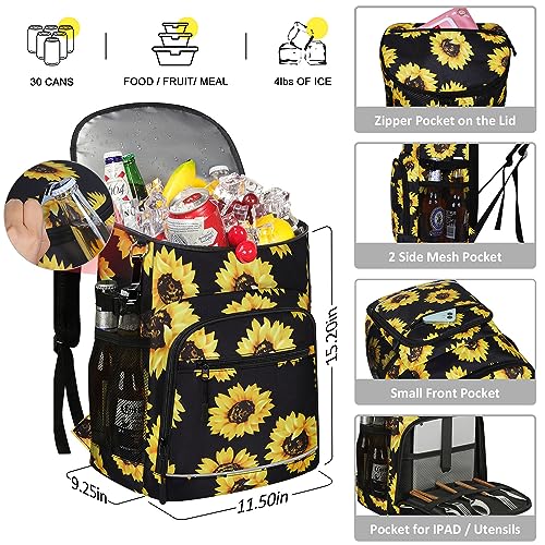 Cooler Backpack Insulated Leakproof Waterproof Backpack Cooler Bag 30/45 Cans, Large Capacity Lightweight Travel Camping Beach Backpack Cooler Ice Chest for Men and Women - color: sunflower, size: 30 Cans