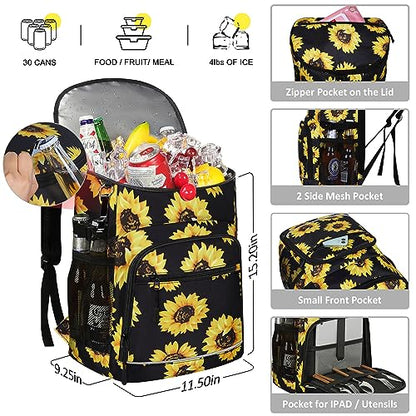 Cooler Backpack Insulated Leakproof Waterproof Backpack Cooler Bag 30/45 Cans, Large Capacity Lightweight Travel Camping Beach Backpack Cooler Ice Chest for Men and Women - color: sunflower, size: 30 Cans
