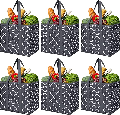 WISELIFE Reusable Grocery Bags 6-Pack Foldable Washable Large Storage Bins Basket Water Resistant Shopping Tote Bag Dark Grey - color: Dark Grey, size: 6 Pack