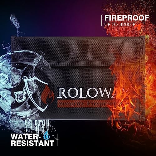 ROLOWAY Small Fireproof Bag (5 x 8 inches), Non-itchy Fireproof Money Bag for Cash, Valuables, Passport, Currency & Keys (2-Pack Black) - size: 8 x 5 inch, style: Black Bag