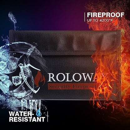 ROLOWAY Small Fireproof Bag (5 x 8 inches), Non-itchy Fireproof Money Bag for Cash, Valuables, Passport, Currency & Keys (2-Pack Black) - size: 8 x 5 inch, style: Black Bag