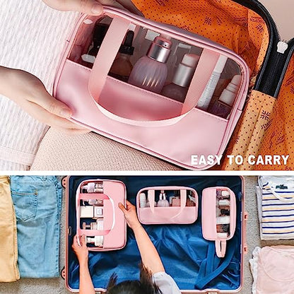 Clear Makeup Bag, 3 Pcs of Cosmetic Bags Set, Transparent PVC Travel Makeup Pouch, Waterproof Cute Toiletry Bag for Women (Pink) - color: Z-Pink-3pcs, style: 3pcs
